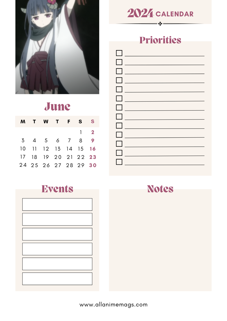 Inu X Boku Ss 2024 Diary Anime Calendar 2024 - Tessaldavies&amp;#039;S Ko in Free Printable Anime Calendar 2024