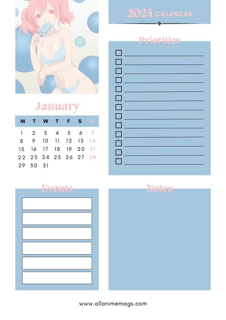 Inu X Boku Ss 2024 Diary Anime Calendar 2024 - Tessaldavies&amp;#039;S Ko within Free Printable Anime Calendar 2024