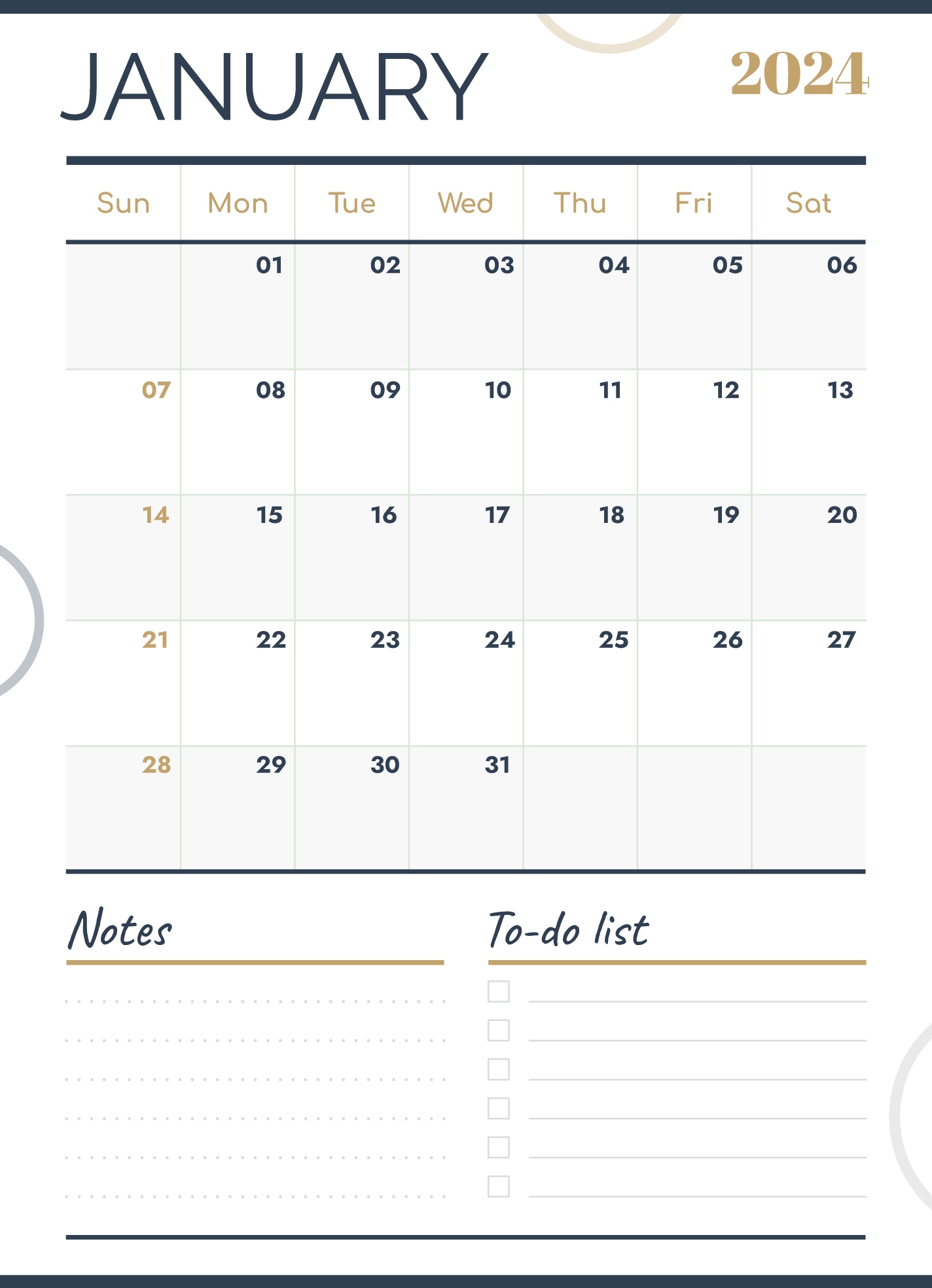 January 2024 Calendar Free Google Docs Template - Gdoc.io in Free Printable Calendar 2024 Editable