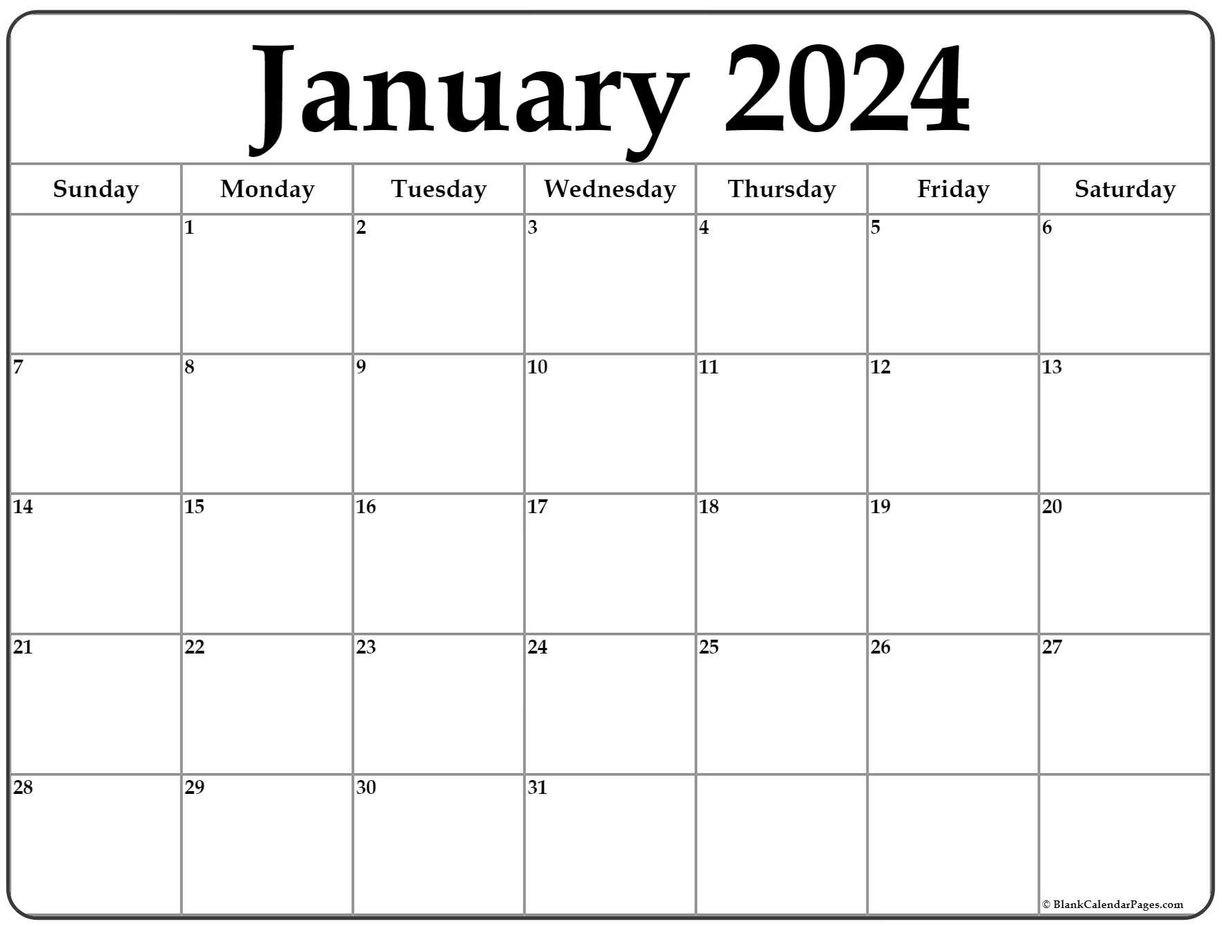 January 2024 Calendar | Free Printable Calendar in Free Printable Calendar 2024 By Month Canada