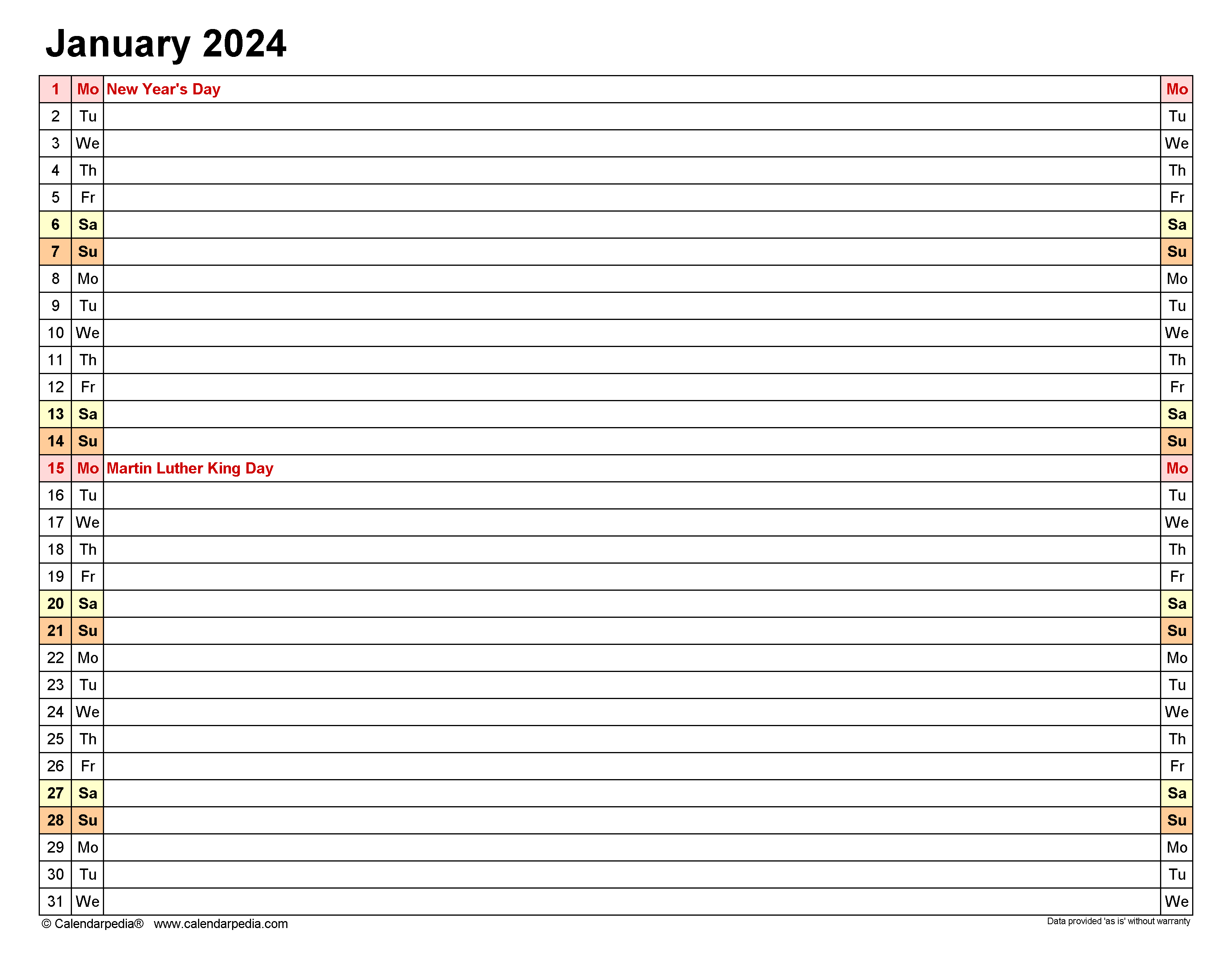 January 2024 Calendar Free Printable Calendar January 2024 Calendar - Free Printable 2024 Calendar With Note Section