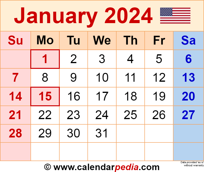 January 2024 Calendar Free Printable Calendar January 2024 Free - Free Printable 2024 January Calendar With Holidays