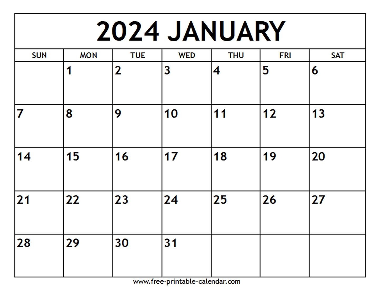 January 2024 Calendar - Free-Printable-Calendar pertaining to Free Printable Blank Calendar January 2024