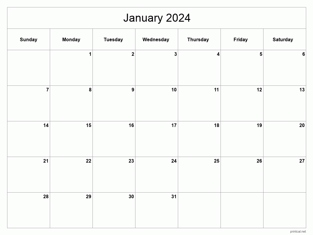 January 2024 Calendar Free Printable Calendar Printable January 2024 - Free Printable 2024 January Calendar