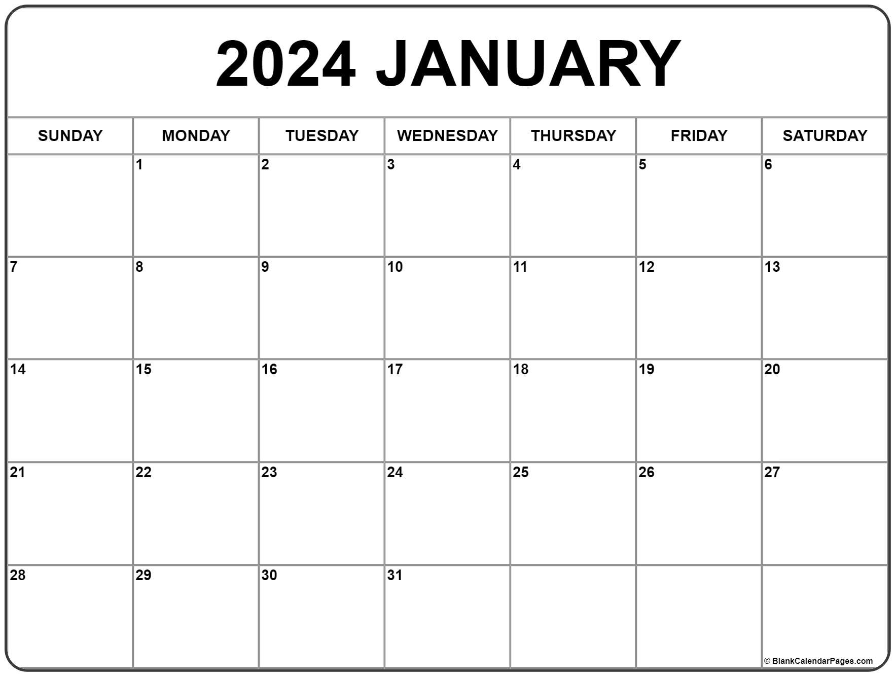 January 2024 Calendar | Free Printable Calendar with Free Printable Calendar 2024 January
