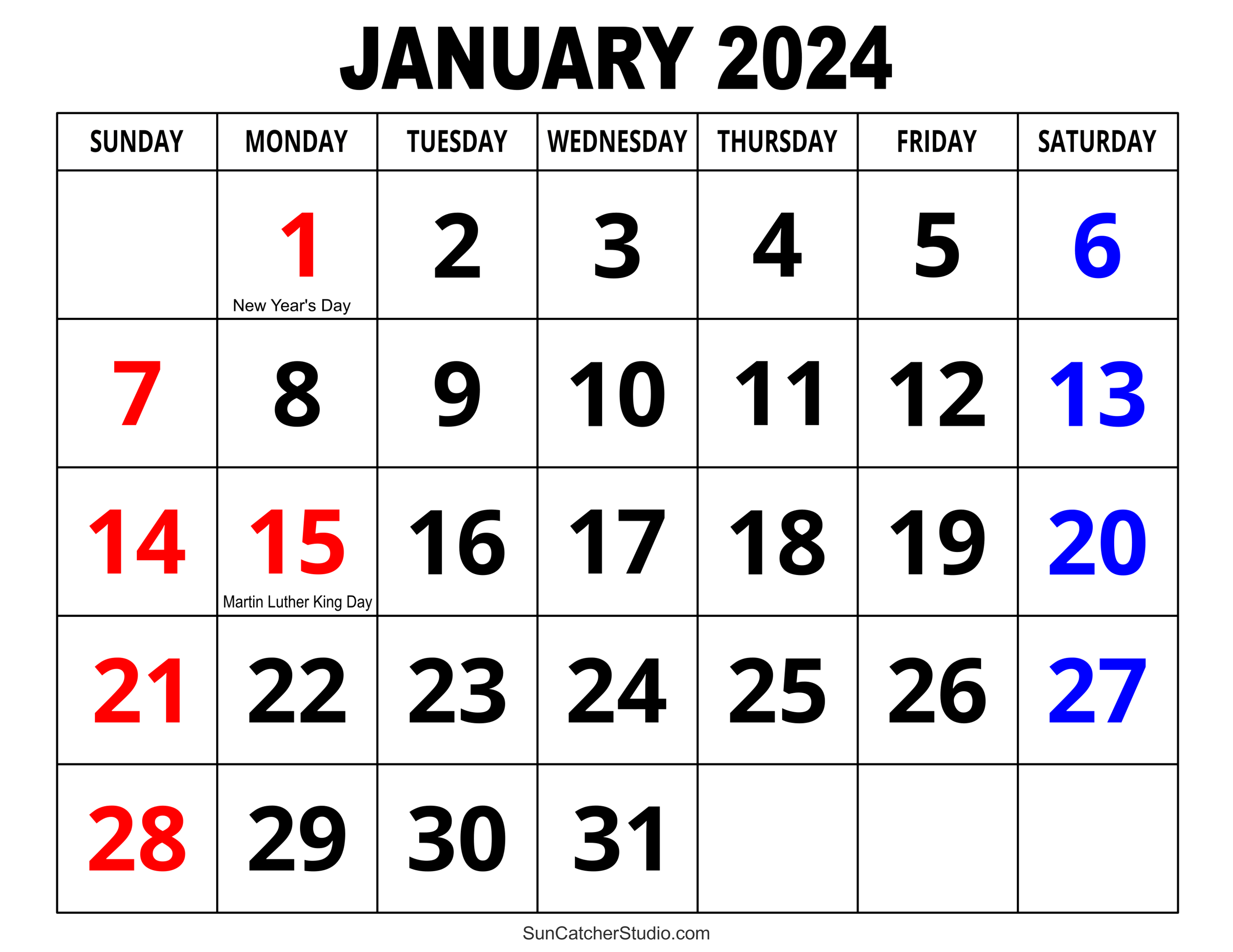 January 2024 Calendar (Free Printable) – Diy Projects, Patterns for Free Printable Calendar 2024 Big Print
