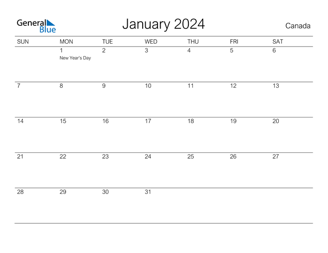 January 2024 Calendar Printable Cute Cool Latest List Of January 2024 - Free Printable Calendar 2024 General Blue