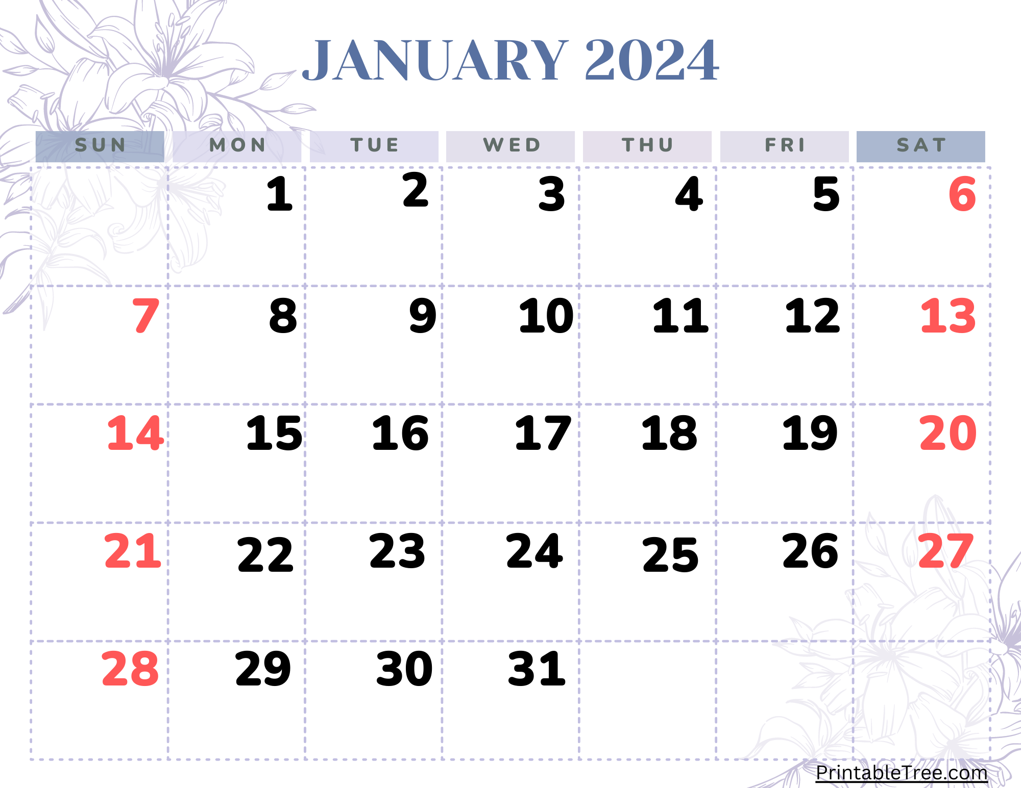 January 2024 Calendar Printable Pdf Template With Holidays with regard to Free Printable Calendar 2024 January Purple