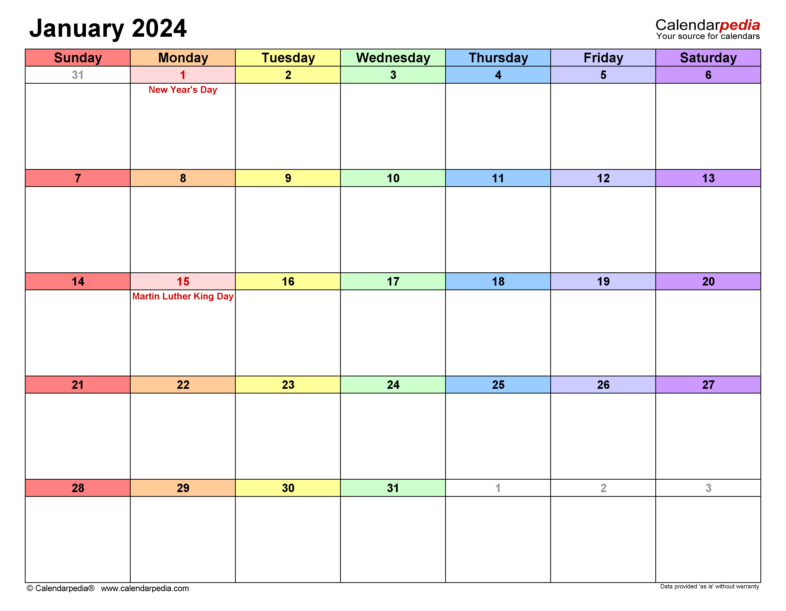 January 2024 Calendar | Templates For Word, Excel And Pdf for Free Printable Calendar 2024 With Space To Write