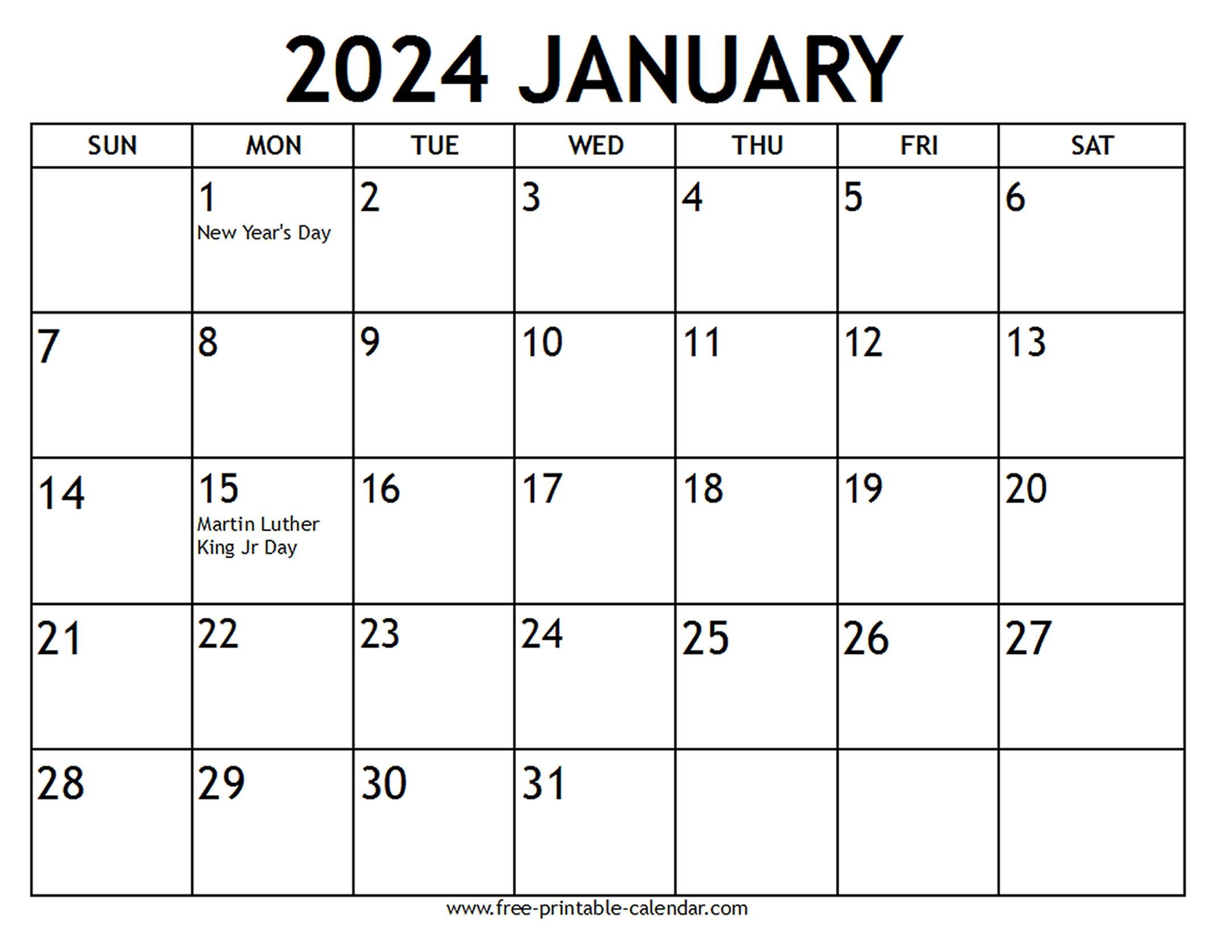 January 2024 Calendar Us Holidays - Free-Printable-Calendar with Free Printable Calendar 2024With Holidays