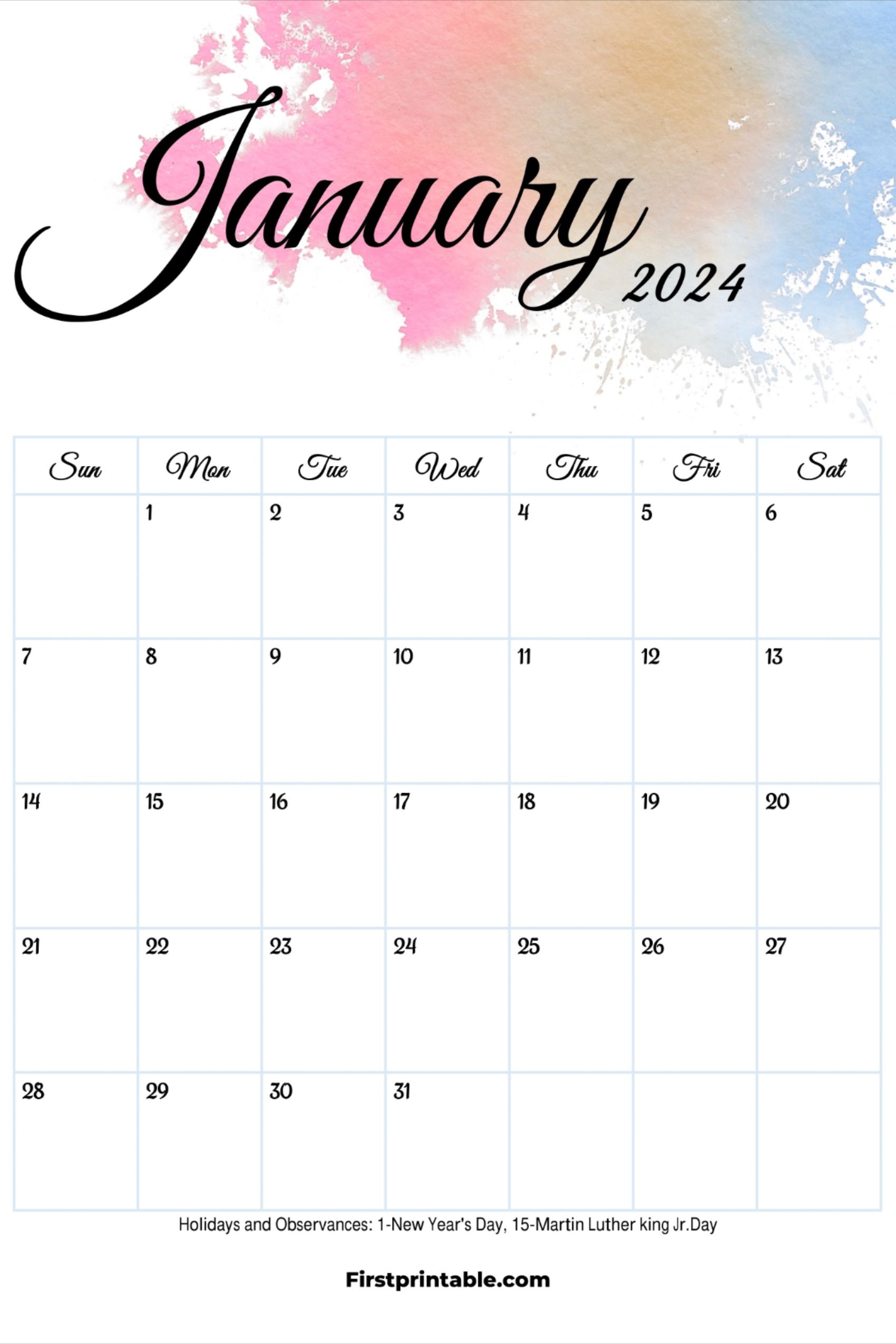 January 2024 Calendar With Holidays | Free Printable | Aesthetic with regard to Free Printable Calendar 2024 Aesthetic