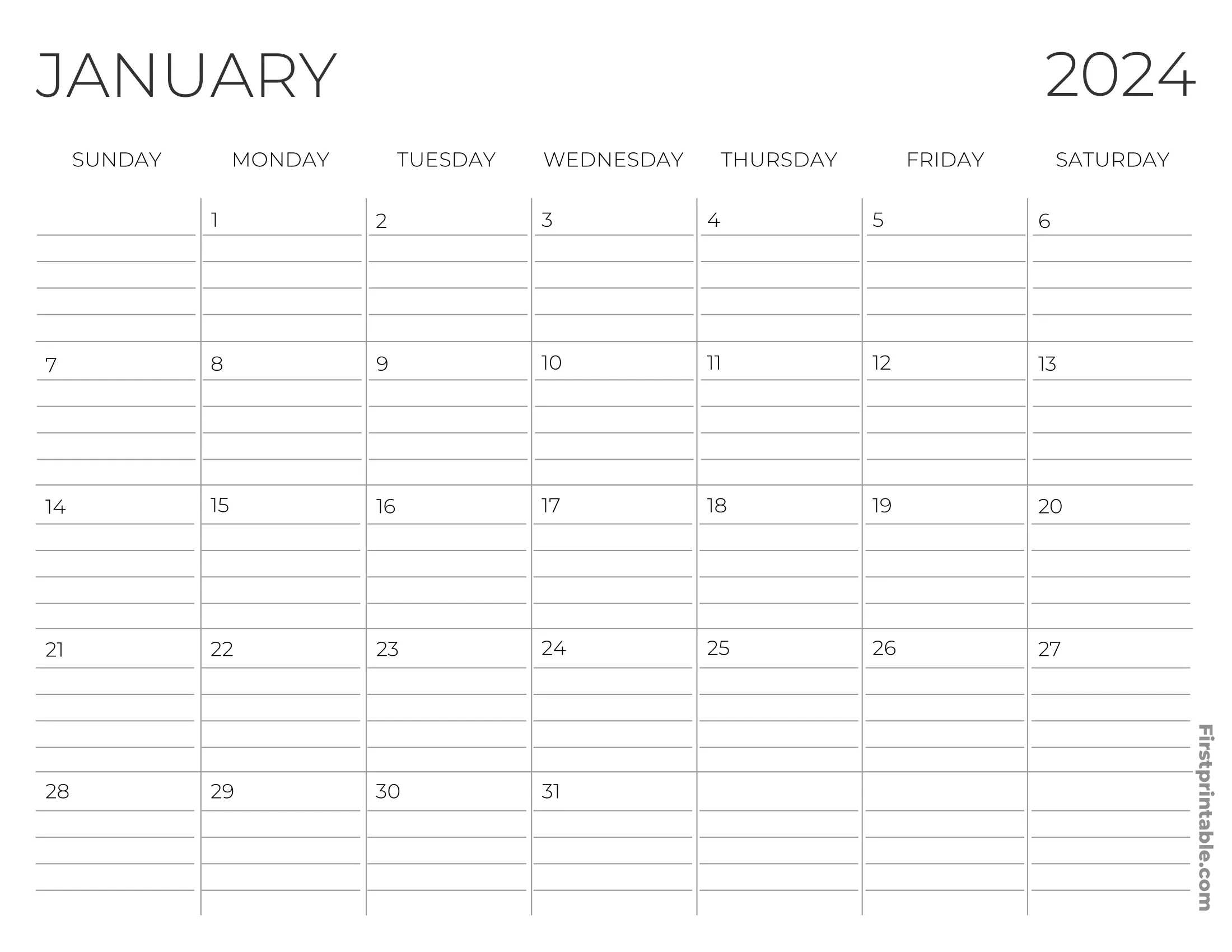 January 2024 Calendar With Holidays | Free Printable | With Lines throughout Free Printable And Fillable Calendar For 2024