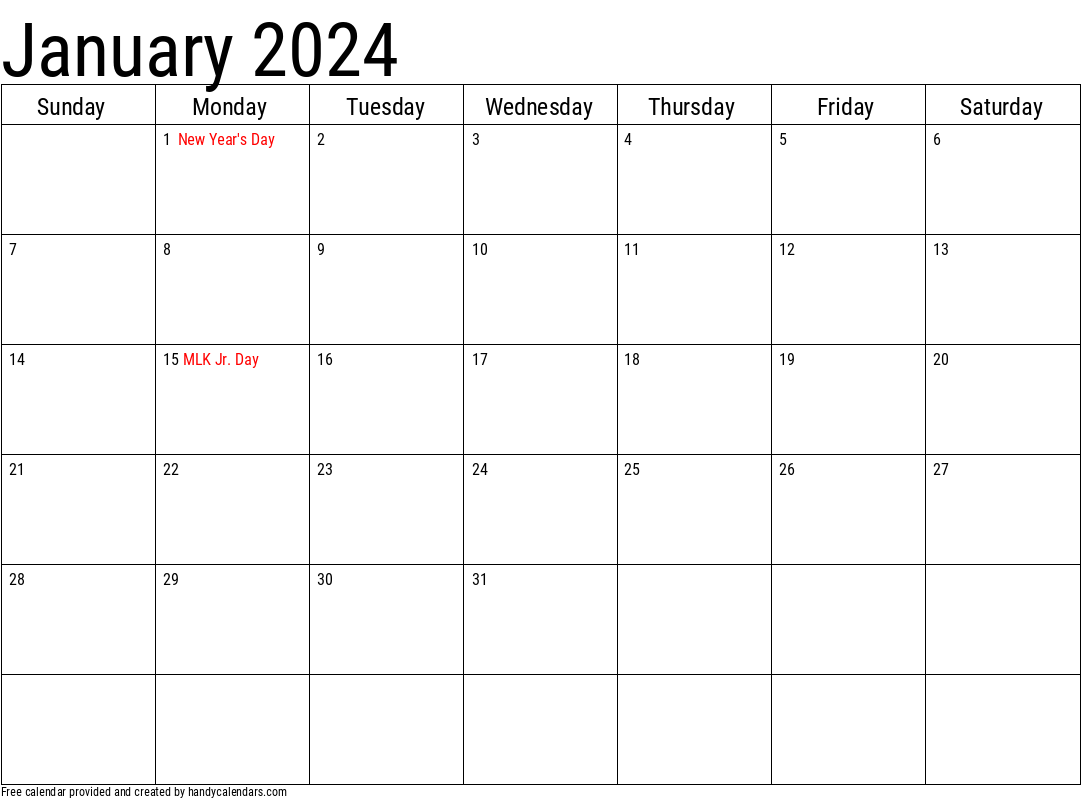 January 2024 Calendar With Holidays Template Faith Jasmine - Free Printable 2024 January Calendar With Usa And Jewish Holidays