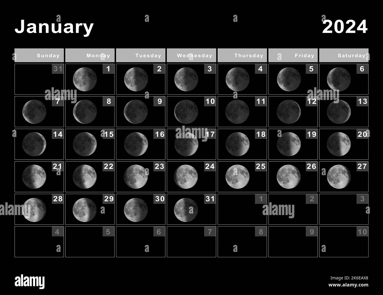 January 2024 Calendar With Moon Phases 2024 CALENDAR PRINTABLE - Free Printable 2024 Calendar With Holidays & Moon Phases