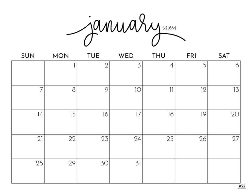 January 2024 Calendars - 50 Free Printables | Printabulls with regard to Free Printable Blank Calendar January 2024