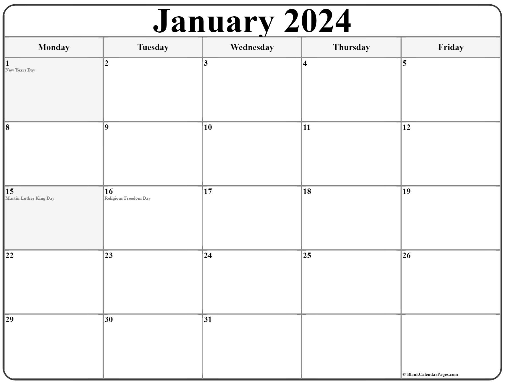 January 2024 Monday Calendar | Monday To Sunday intended for Free Printable Calendar 2024 Monday Through Friday