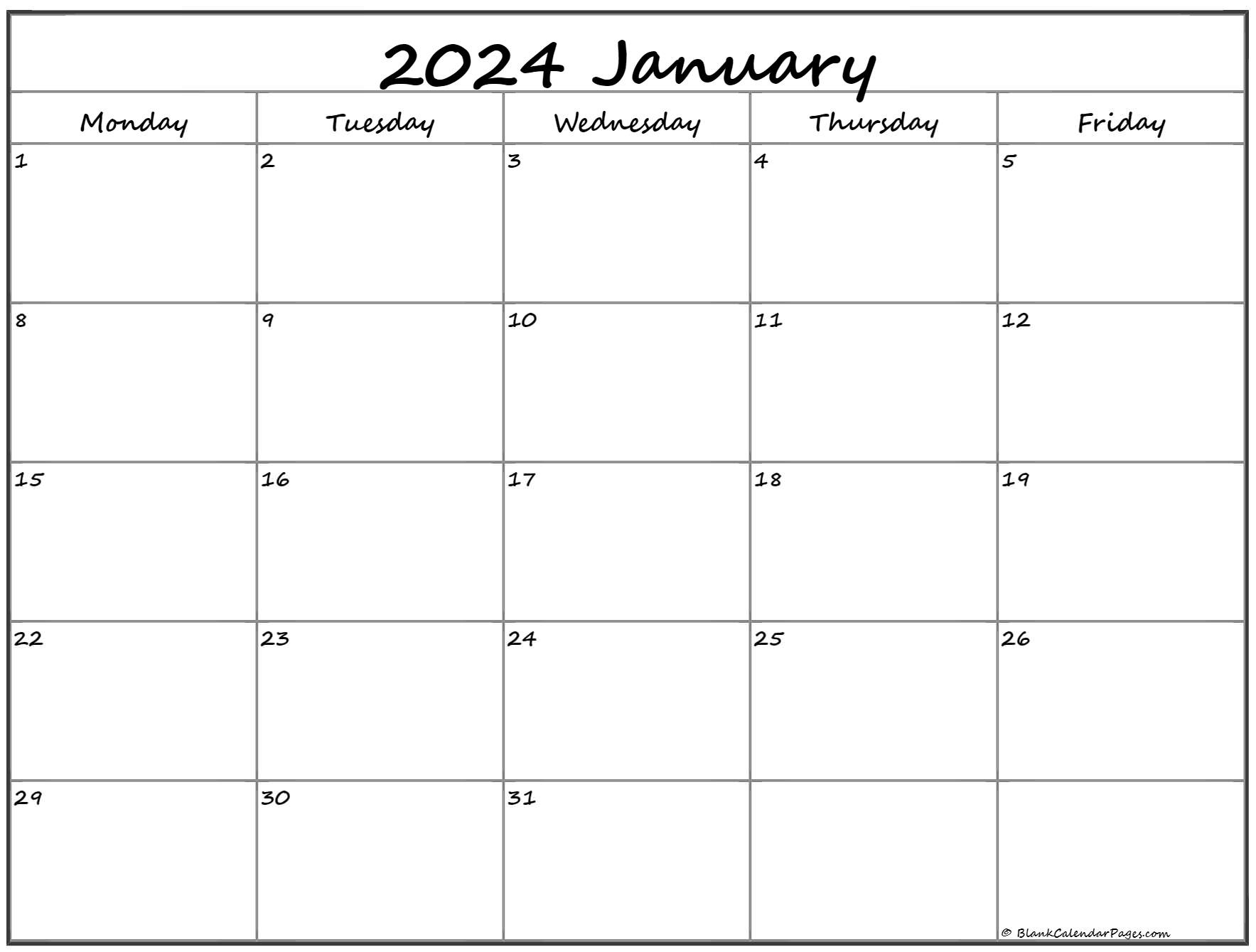 January 2024 Monday Calendar | Monday To Sunday with regard to Free Printable Calendar 2024 Monday Through Friday
