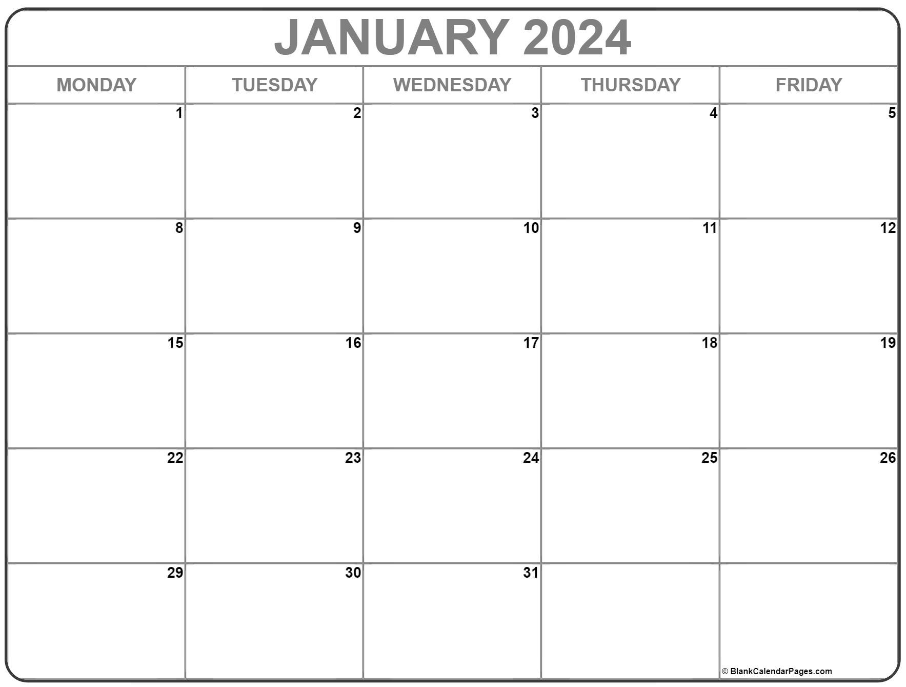 January 2024 Monday Calendar | Monday To Sunday with regard to Free Printable Calendar 2024 Monday Through Friday