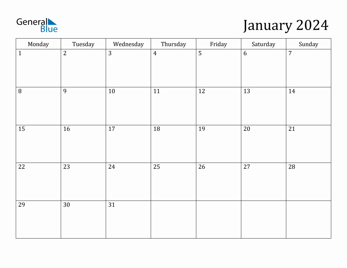 January 2024 Monday Start Calendar (Pdf, Excel, Word) inside Free Printable Calendar 2024 Monday Star
