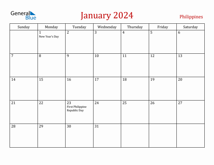 January 2024 Monthly Calendar With Philippines Holidays - Free Printable 2024 Monthly Calendar With Holidays Philippines