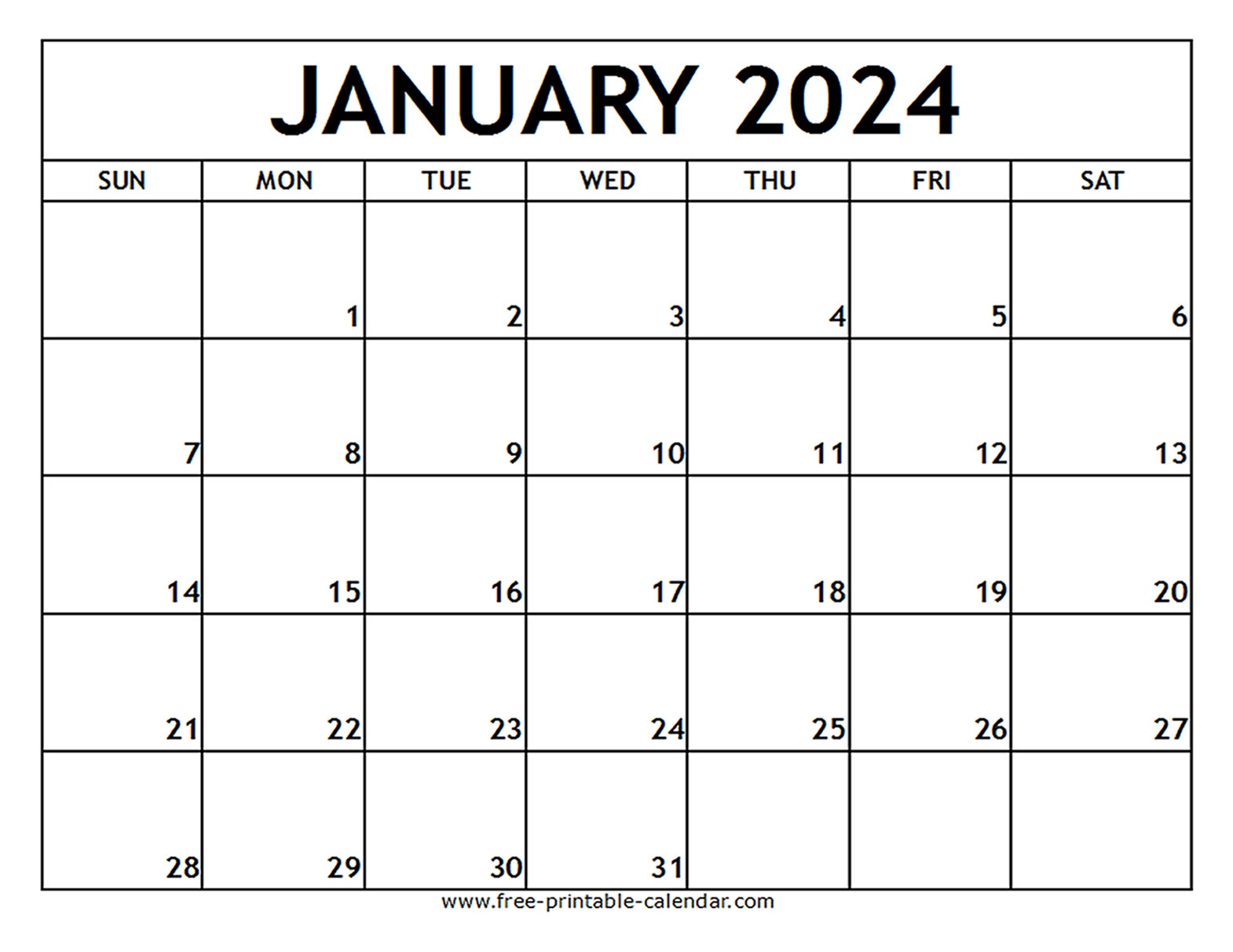 January 2024 Printable Calendar - Free-Printable-Calendar regarding Free Printable Calendar 2024 Canada Monthly