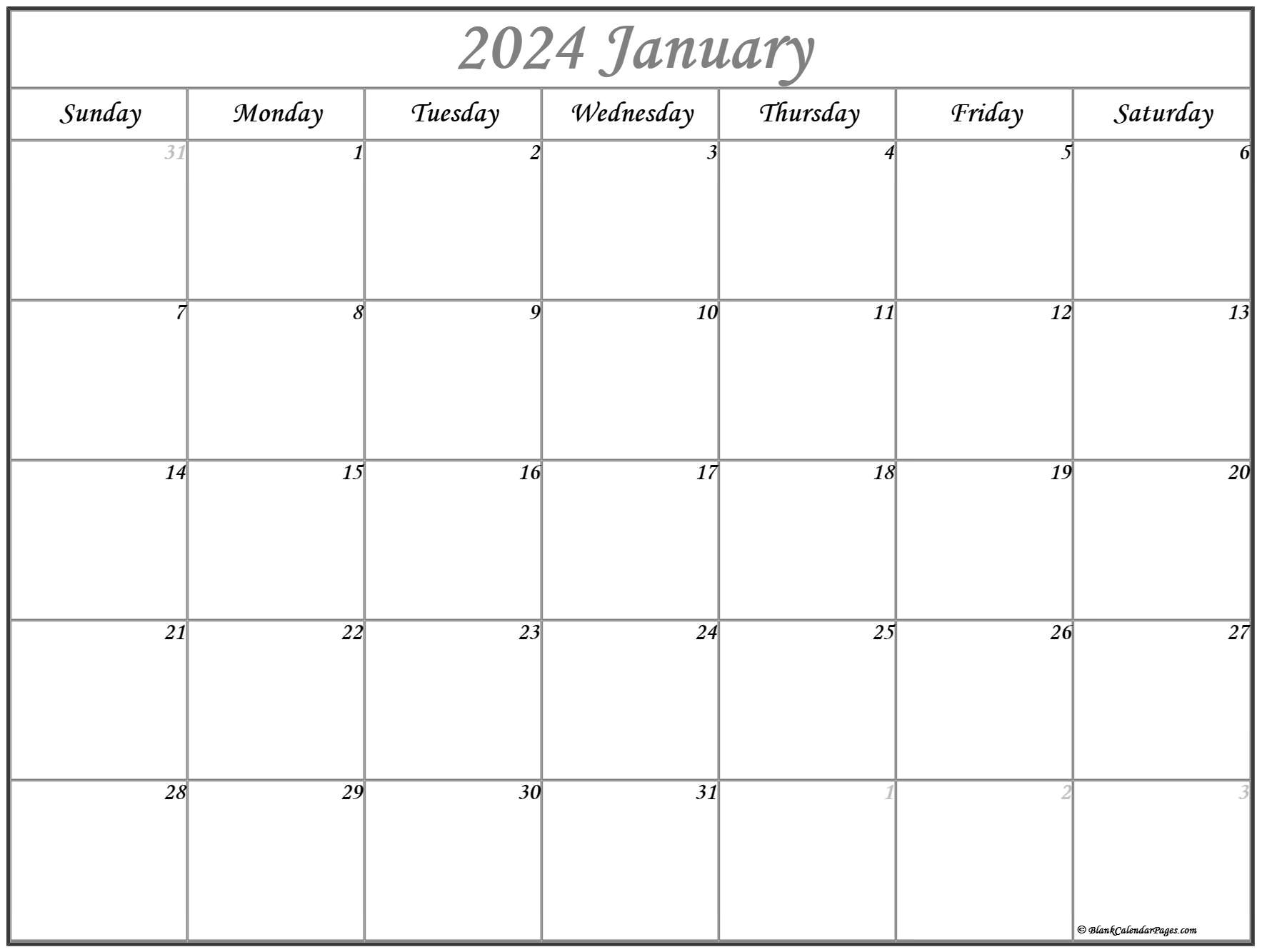 January Calendar 2024 Printable Calendar Quickly Printable 2024 - Free Printable 2024 Blank Calendar Pages