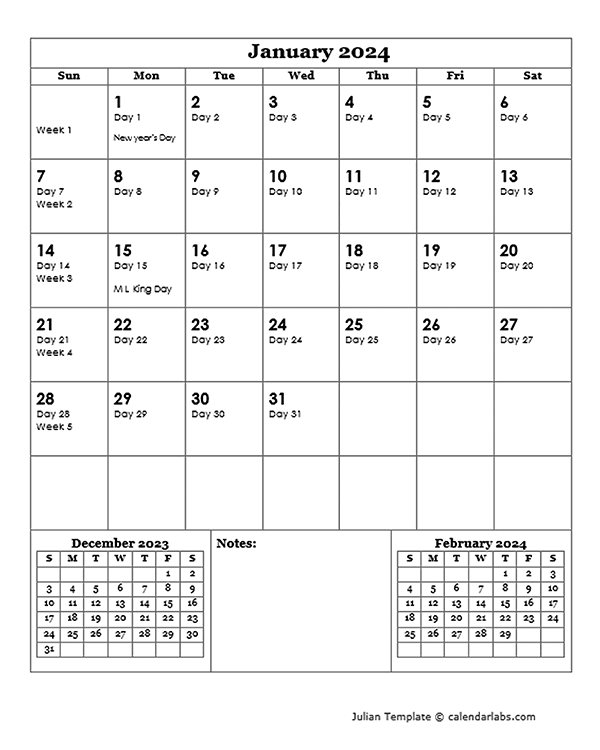 Julian Calendar 2024 Free Printable Printable Templates By Nora - Free Printable 2024 Julian Calendar With Holidays