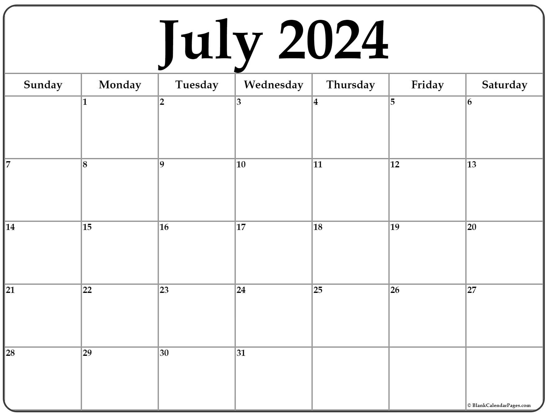 July 2024 Calendar | Free Printable Calendar inside Free Printable Blank Calendar July 2024