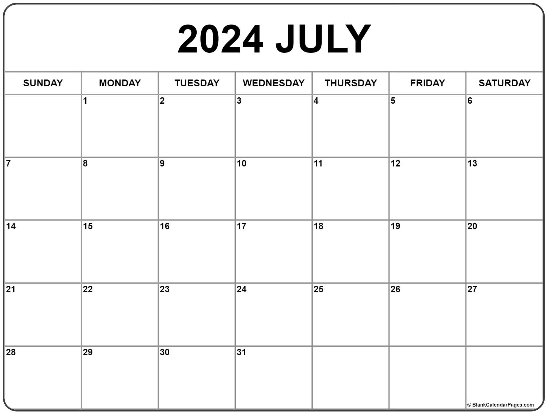 July 2024 Calendar | Free Printable Calendar pertaining to Free Printable Blank Calendar July 2024