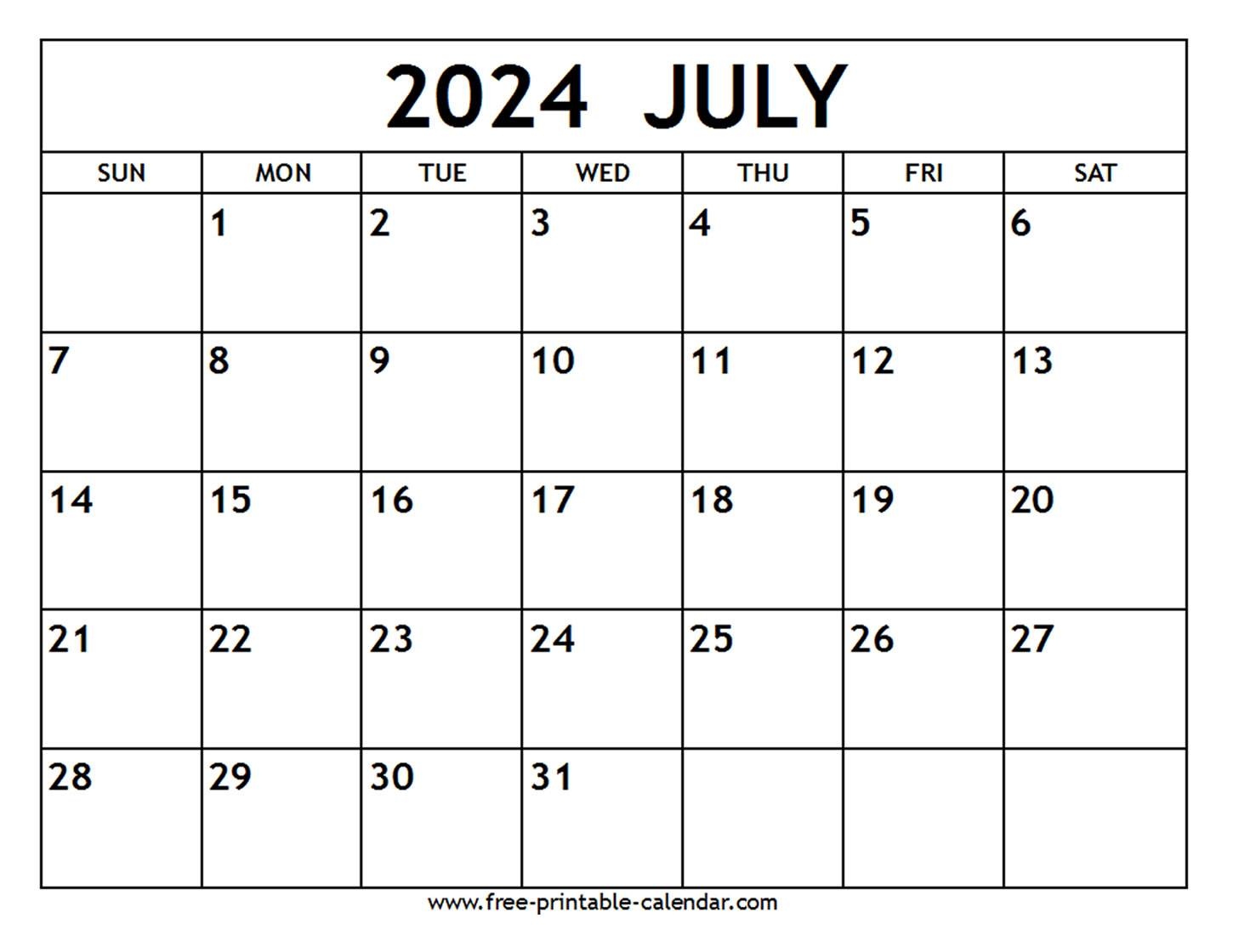 July 2024 Calendar - Free-Printable-Calendar pertaining to Free Printable Calendar 2024 July August