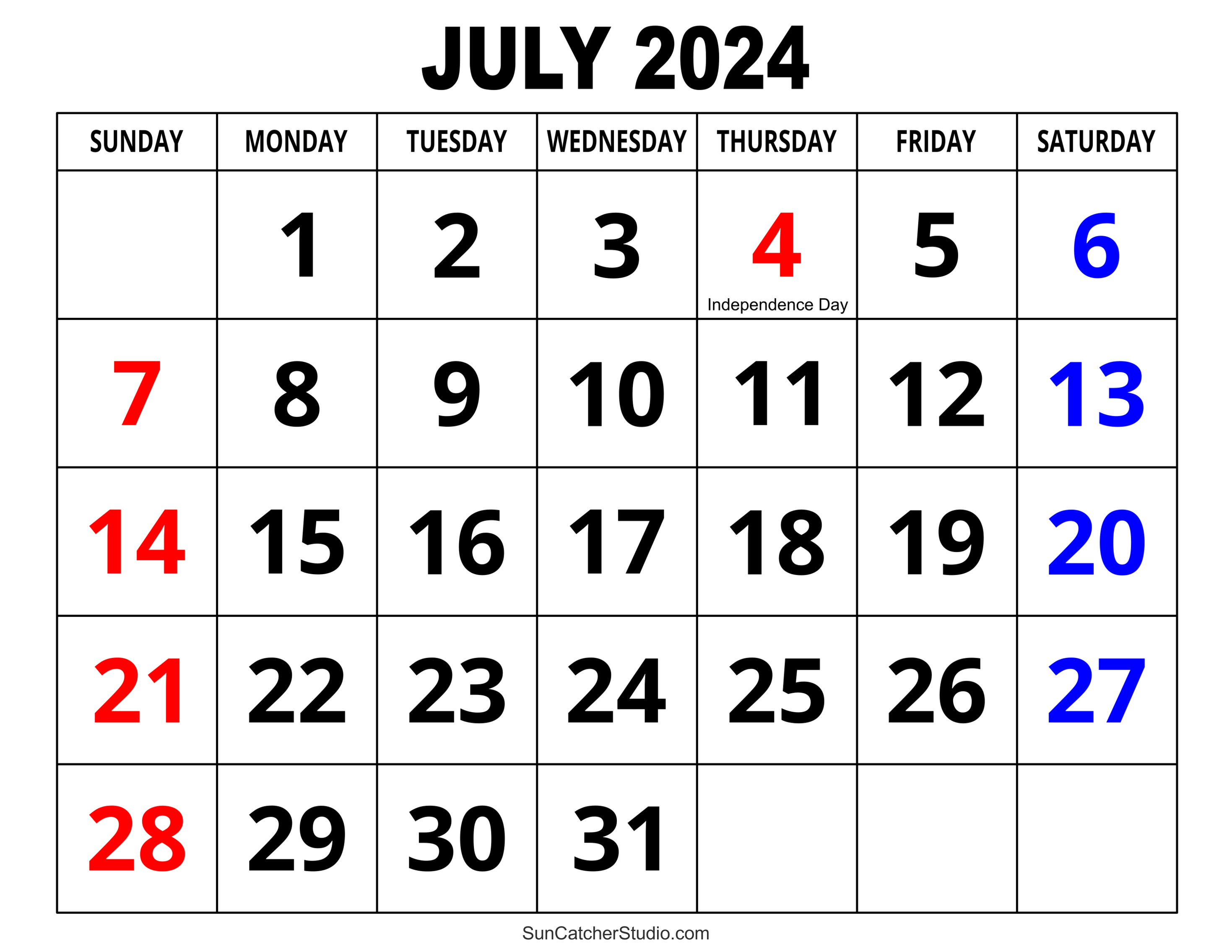 July 2024 Calendar (Free Printable) – Diy Projects, Patterns inside Free Printable Calendar 2024 Big Numbers