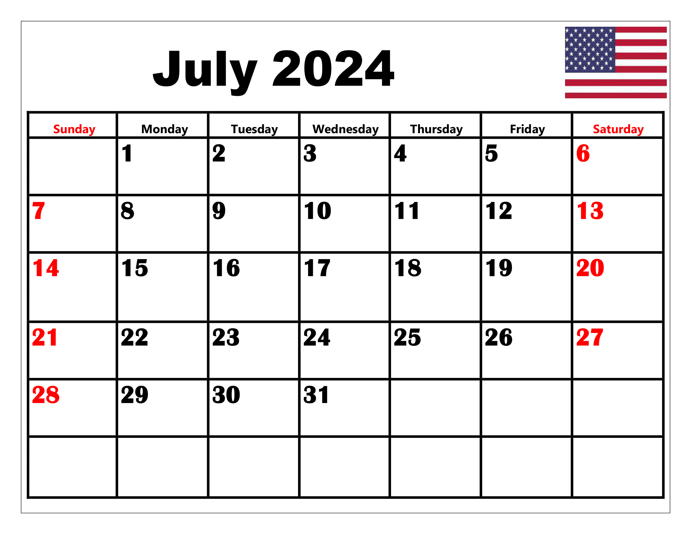 July 2024 Calendar Printable Pdf With Holidays Free Template pertaining to Free Printable Blank Calendar July 2024