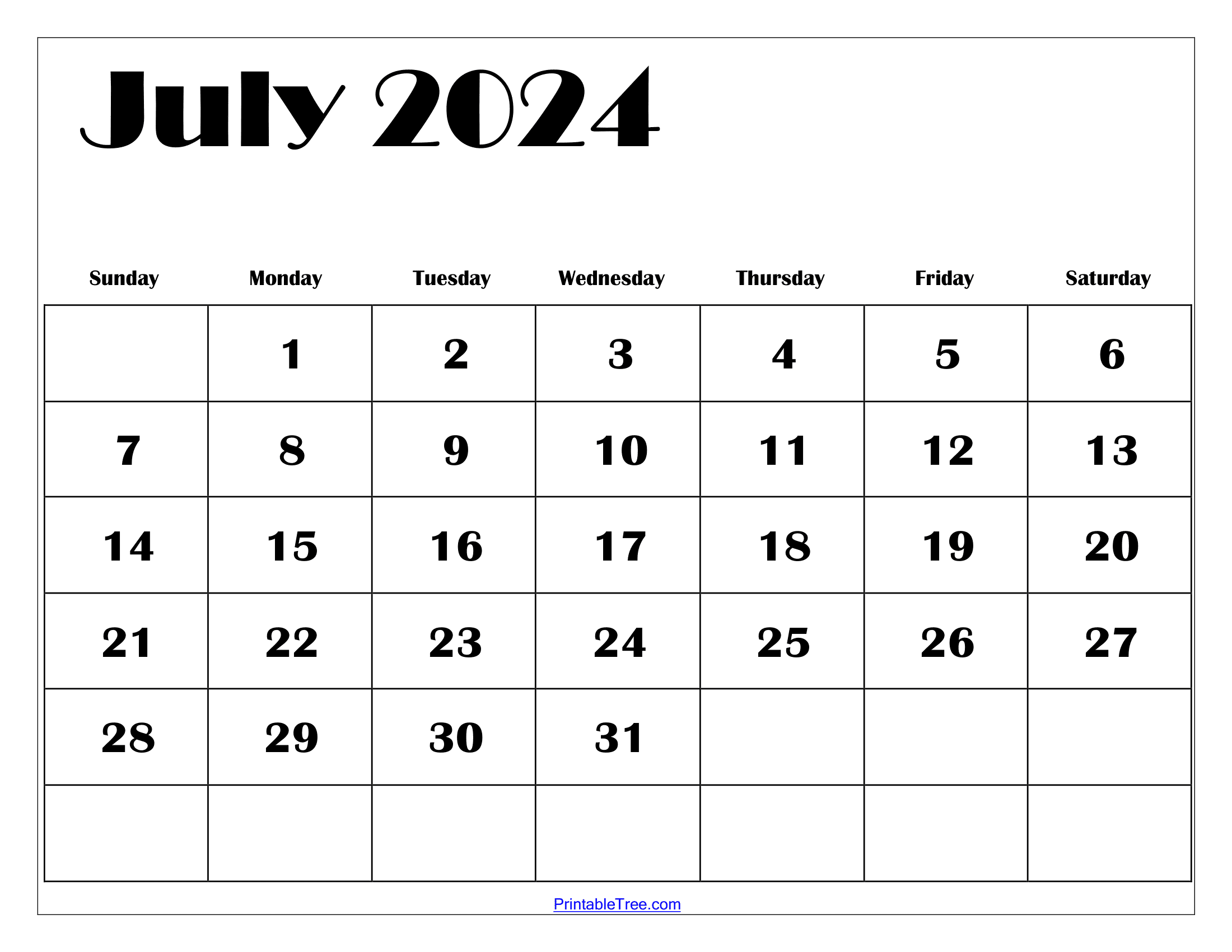 July 2024 Calendar Printable Pdf With Holidays Free Template throughout Free Printable Blank Calendar July 2024
