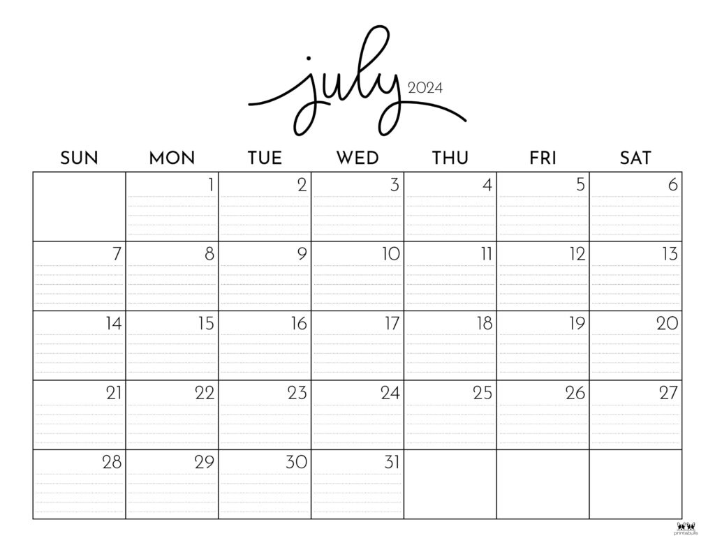 July 2024 Calendars - 50 Free Printables | Printabulls in Free Printable Blank July 2024 Calendar