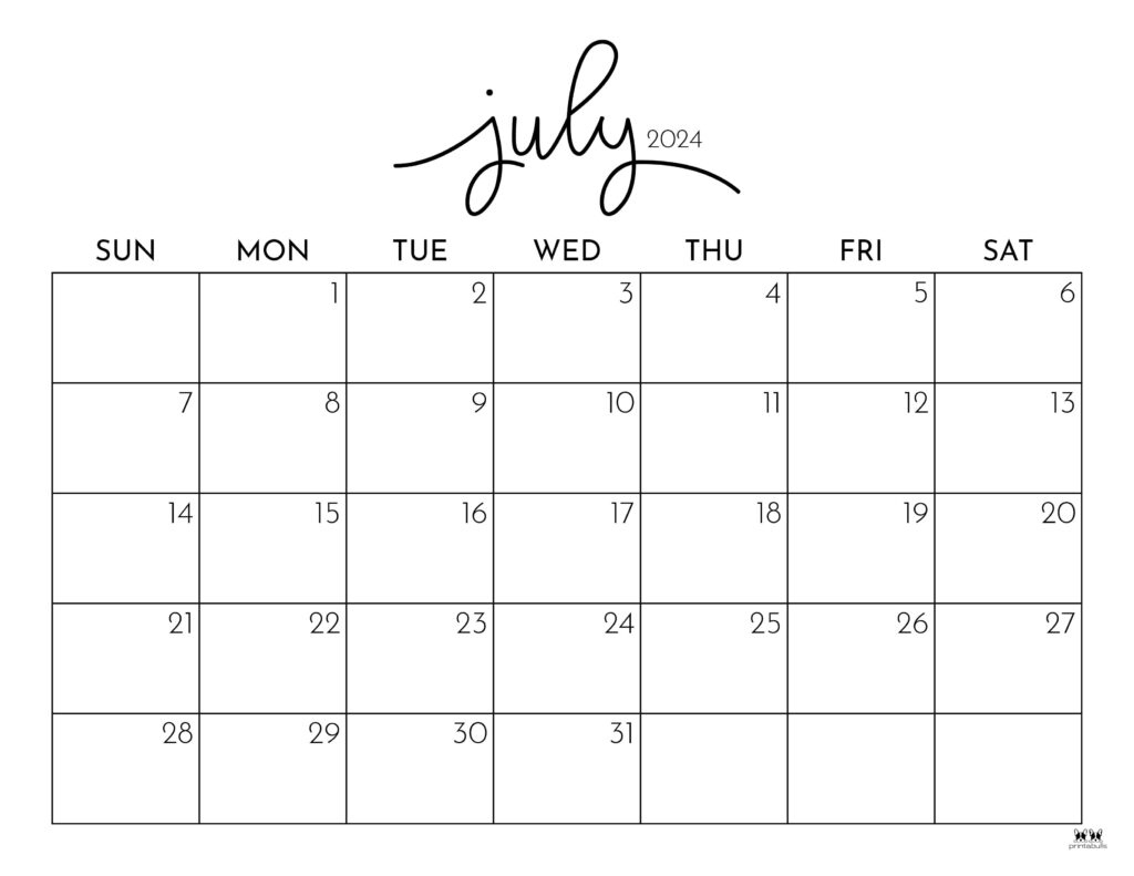 July 2024 Calendars - 50 Free Printables | Printabulls throughout Free Printable Calendar 2024 May June July August