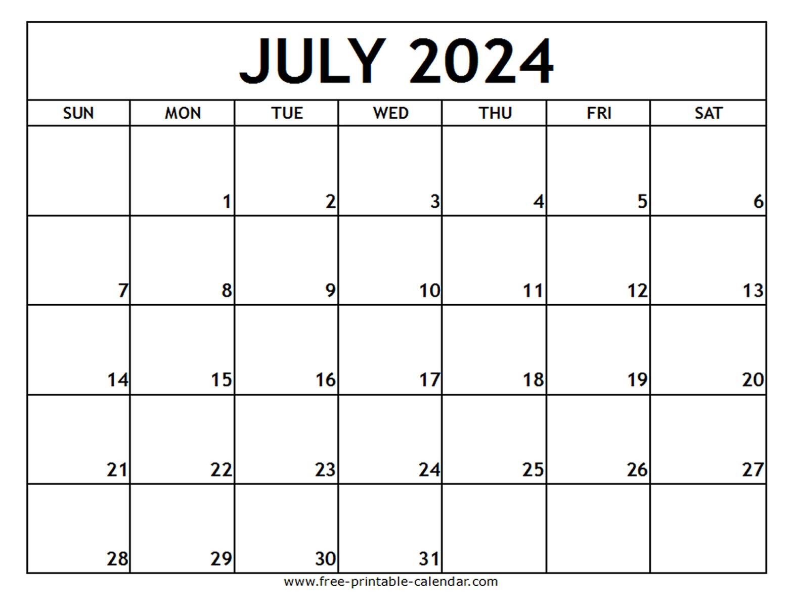 July 2024 Printable Calendar - Free-Printable-Calendar inside Free Printable Calendar 2024 July August