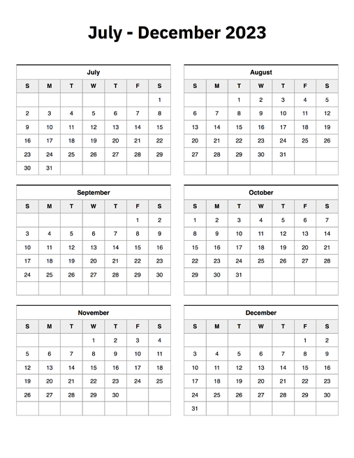 July To December 2023 Calendar A Printable Calendar - Free Printable 12 Month Calendar July Throught December 2024