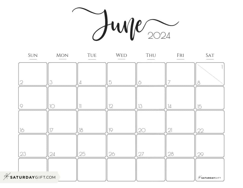 June 2024 Calendar - 20 Cute &amp;amp; Free Printables | Saturdaygift intended for Free Printable Blank Monthly Summer Calendar 2024