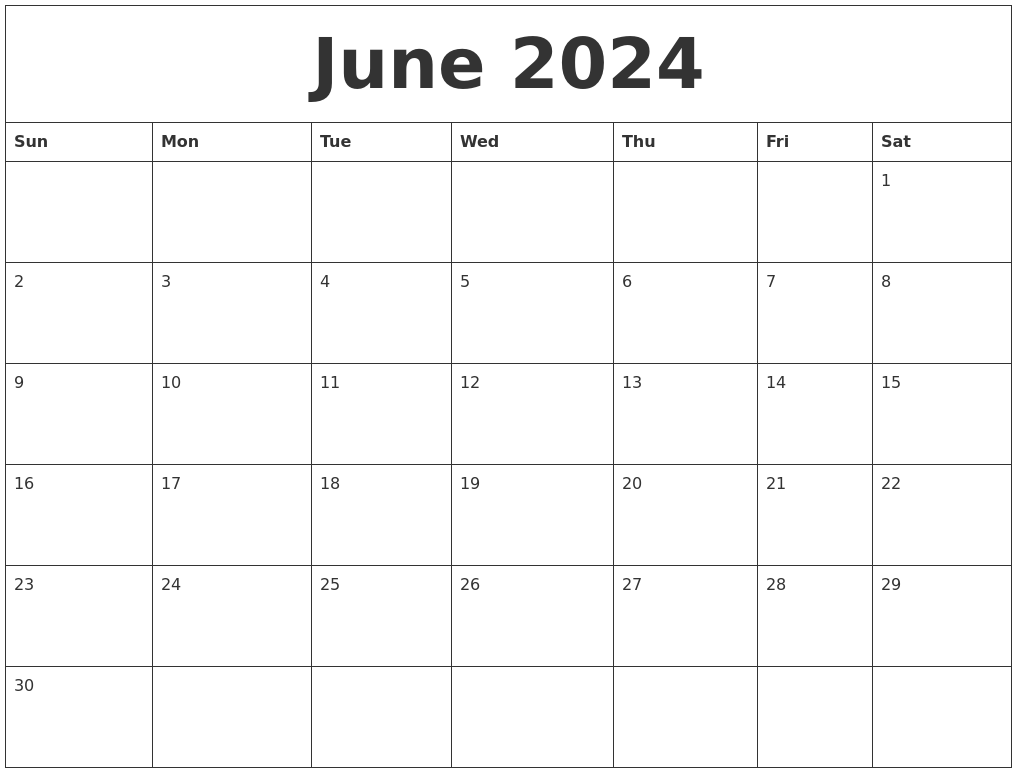 June 2024 Calendar For Printing - Free Printable 2024 Calendar June