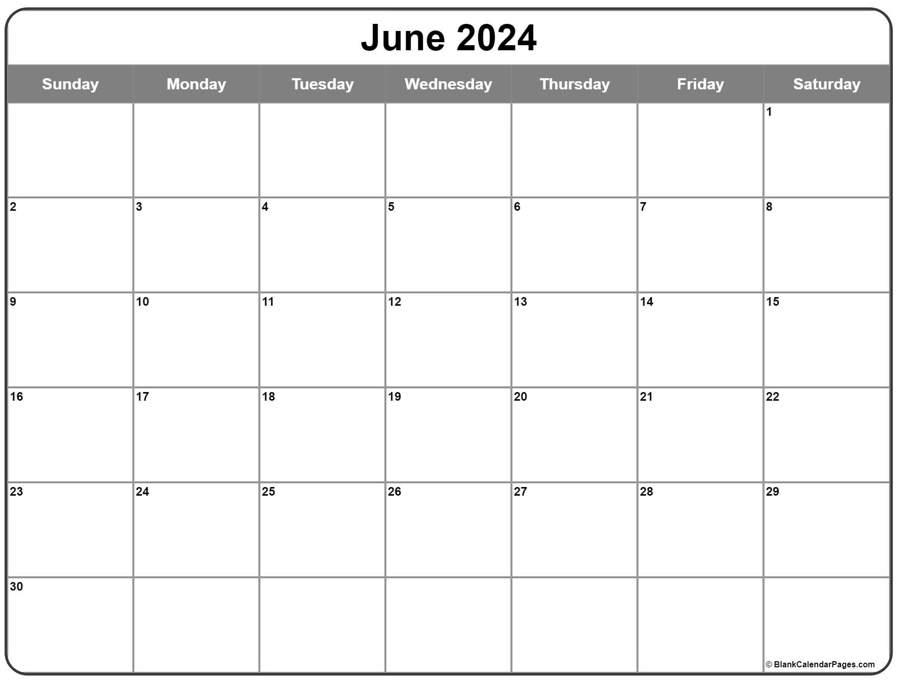 June 2024 Calendar Free Printable Calendar | Free Printable 2024 Monthly Calendar June