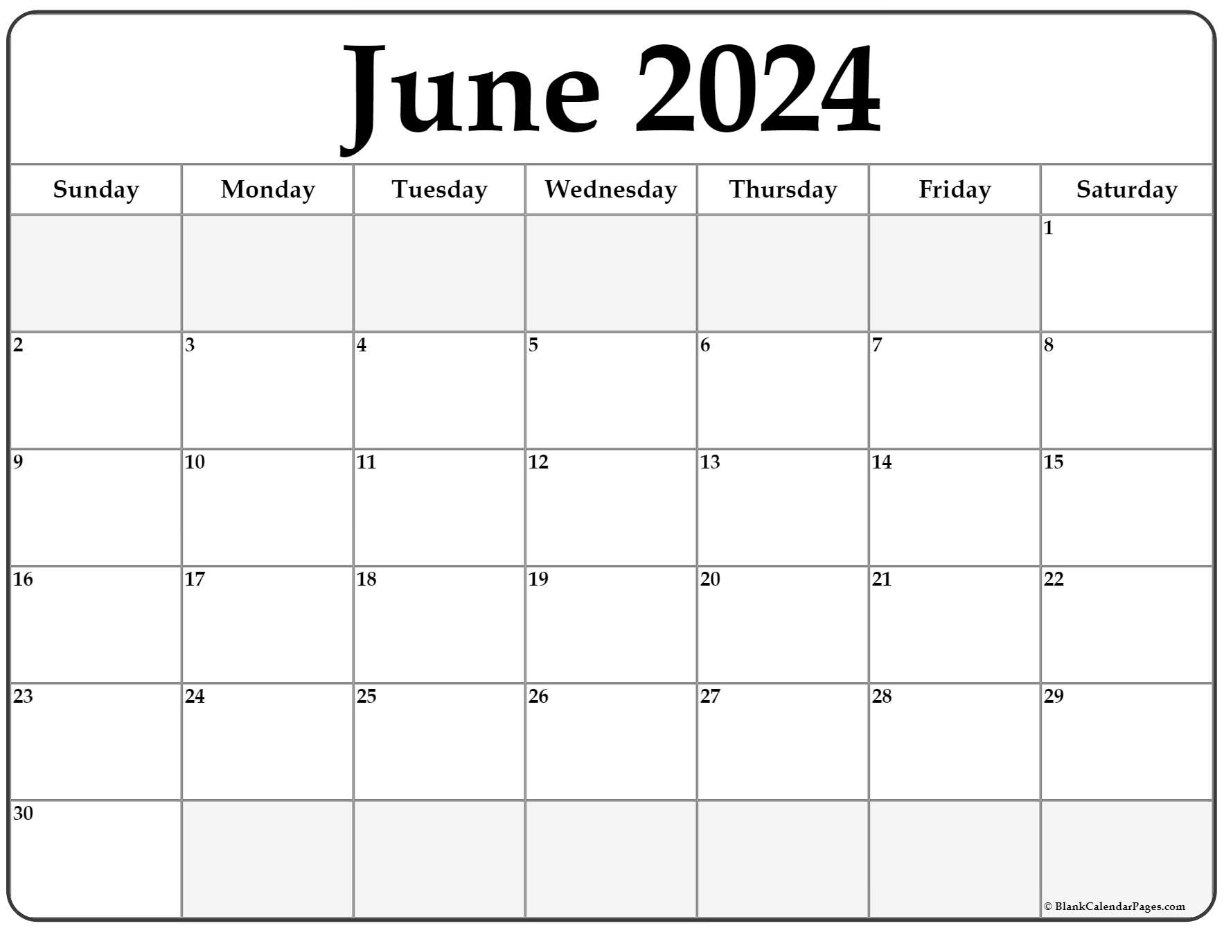 June 2024 Calendar | Free Printable Calendar for Free Printable Blank Calendar June 2024
