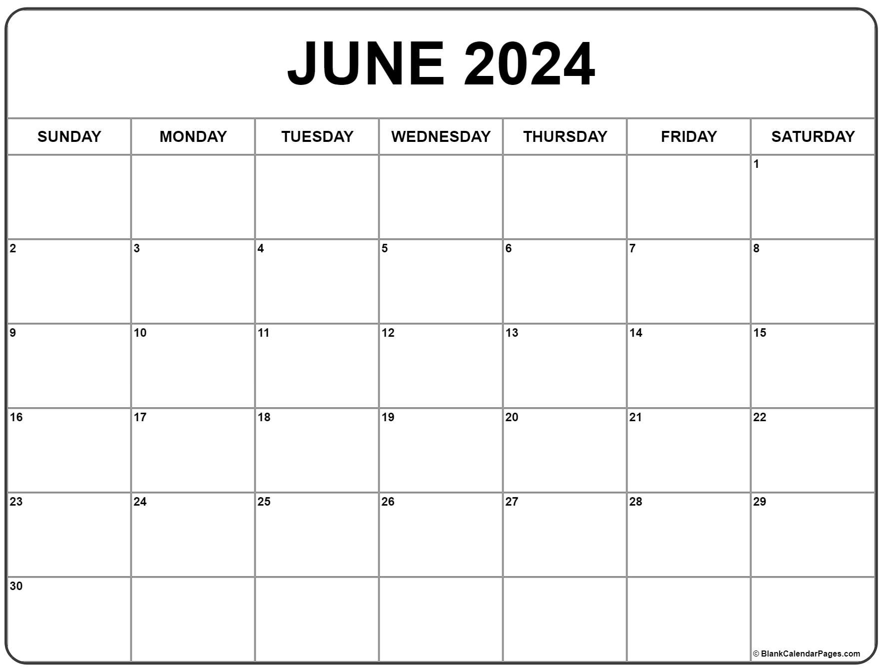 June 2024 Calendar | Free Printable Calendar regarding Free Printable Blank Calendar June 2024