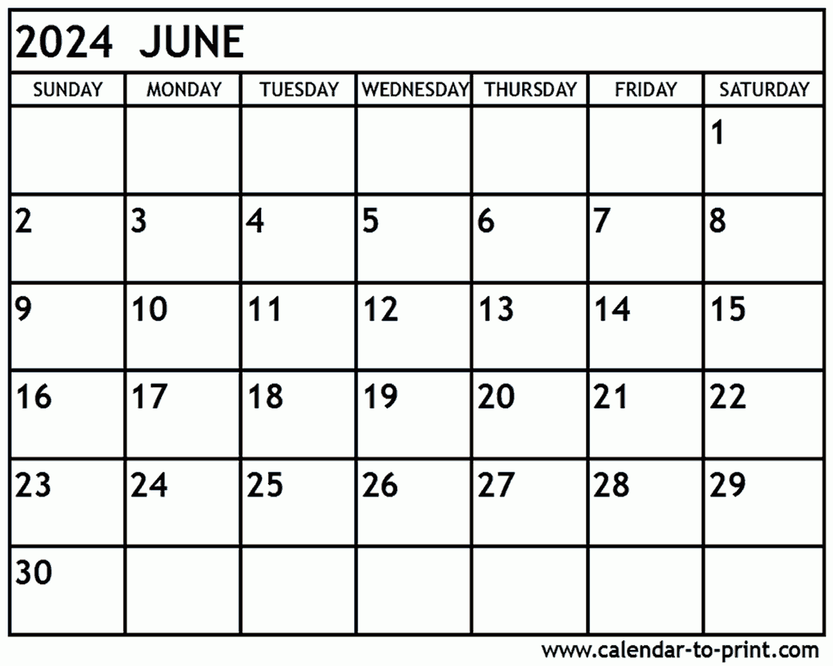 June 2024 Calendar Printable throughout Free Printable Calendar 2024 June Word