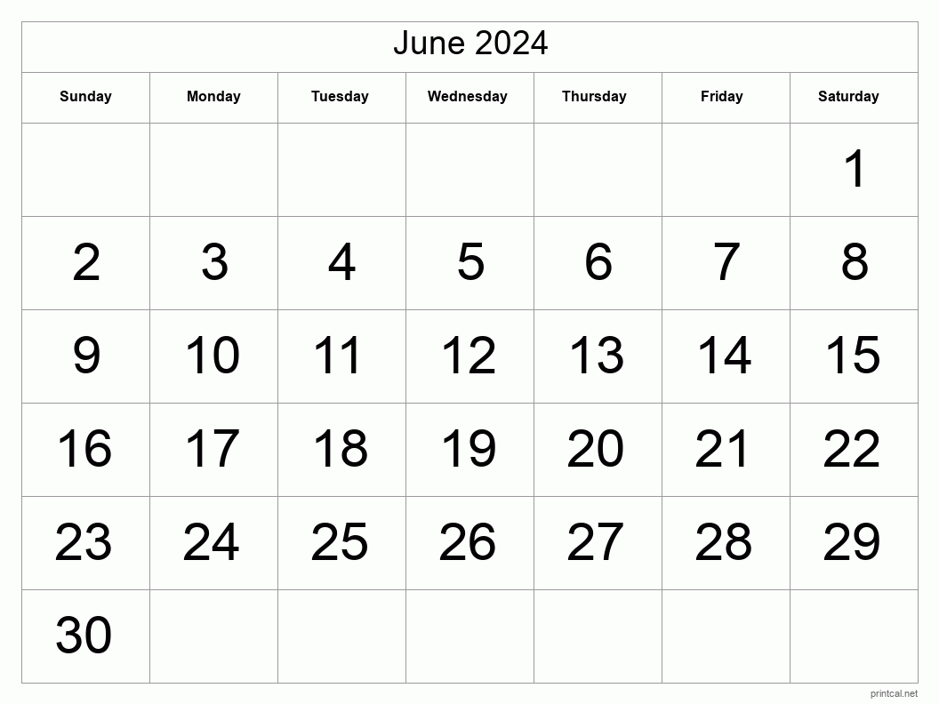 June 2024 Printable Calendar Printable World Holiday - Free Printable 2024 Monthly Calendar June