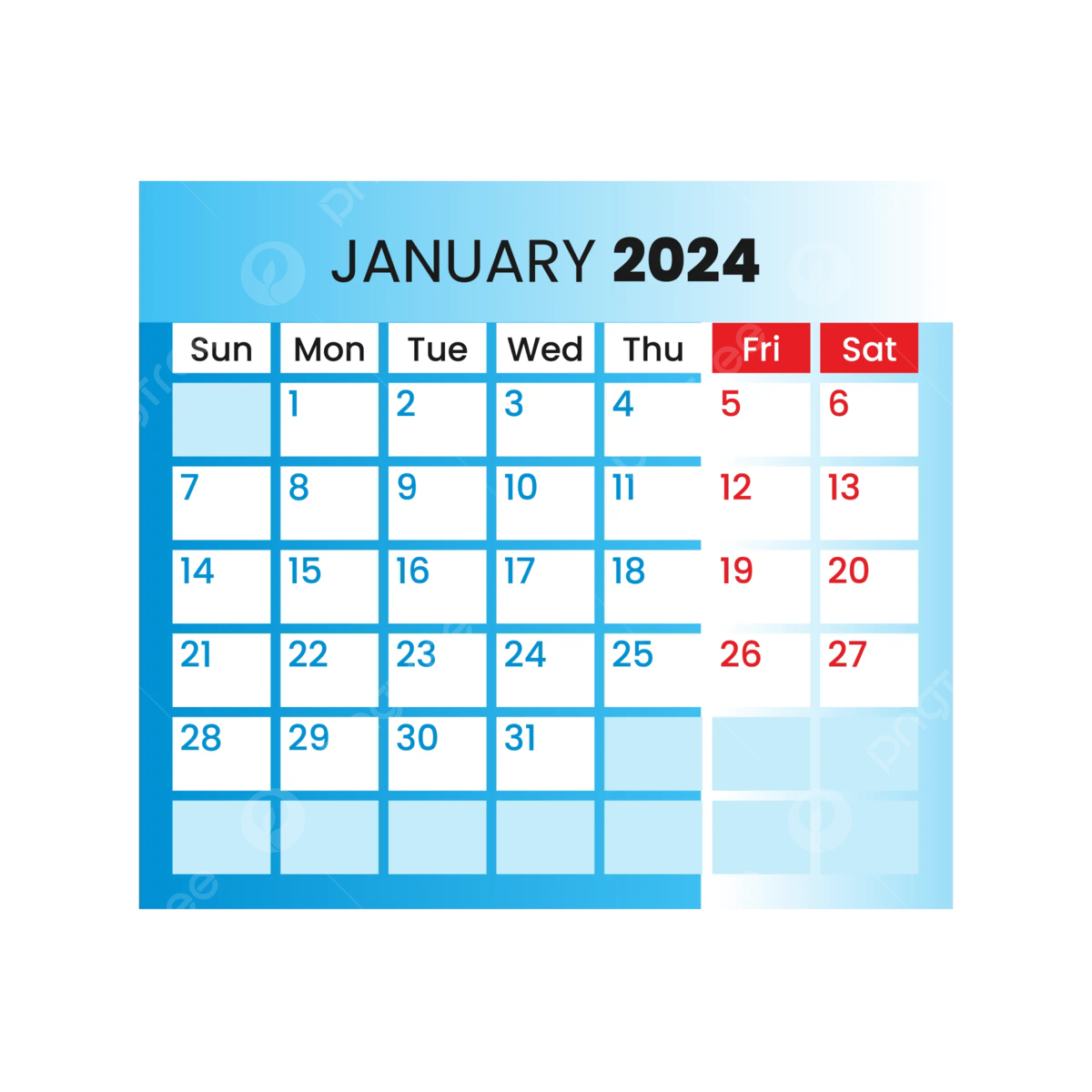 Kalender Bulanan Januari 2024 Vektor Januari 2024 Januari 2024 PNG - Free Printable 20242 Calendar
