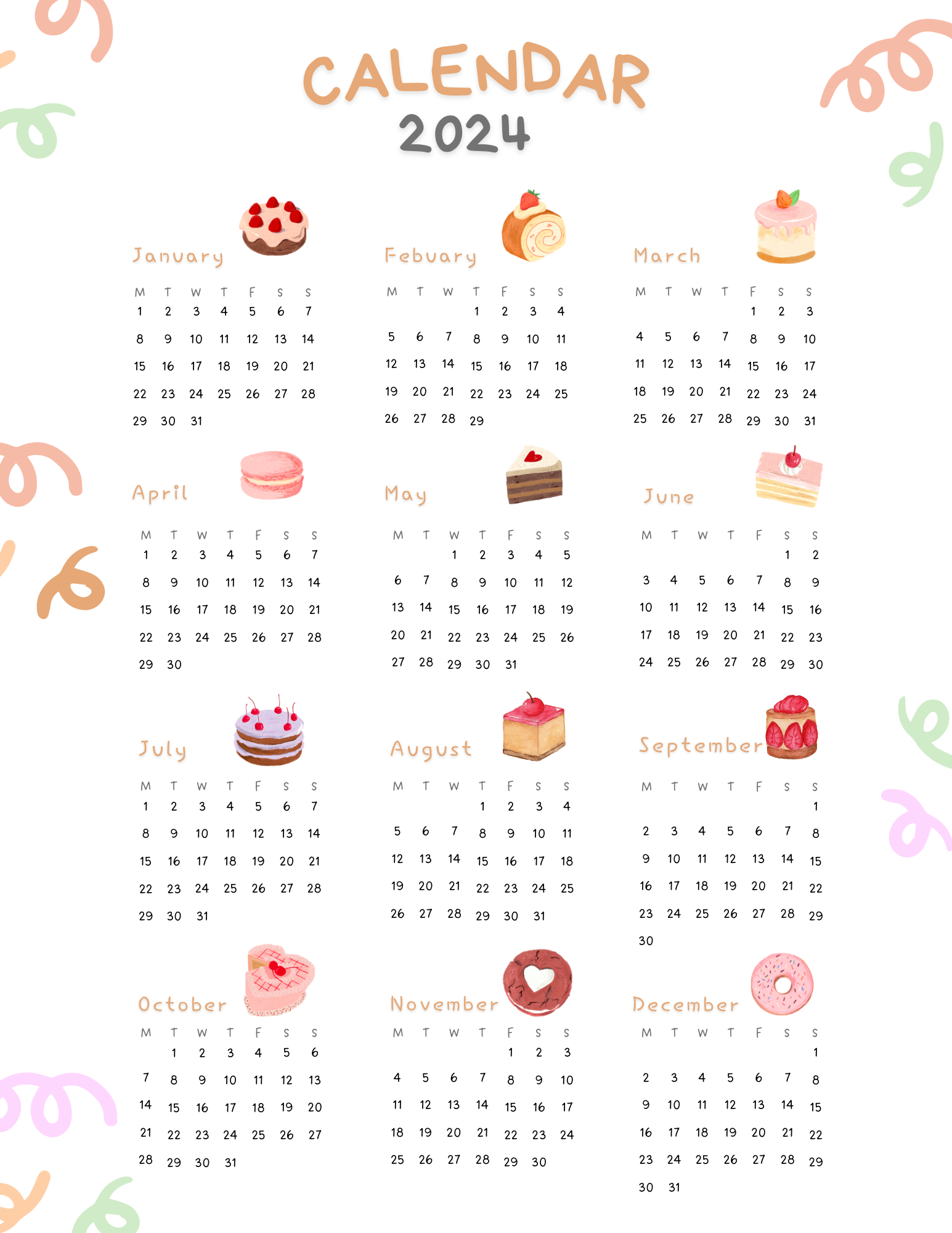 Kids Calendar 2024 - Free Printable January To December 2024 regarding Free Printable Baby Calendar 2024