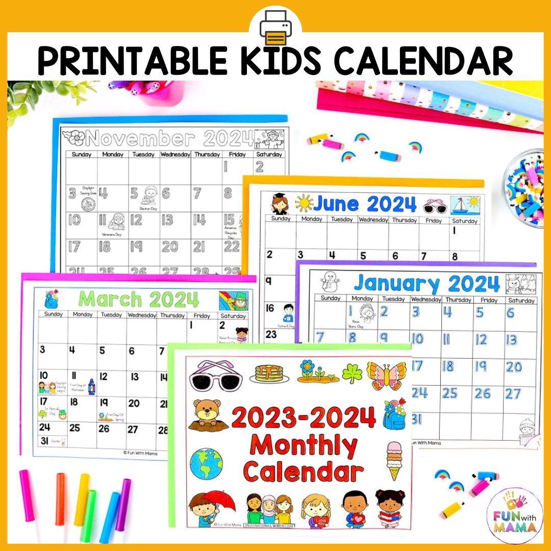 Kids Calendar Printable - Fun With Mama for Free Printable Calendar 2024 Calendar For Kids