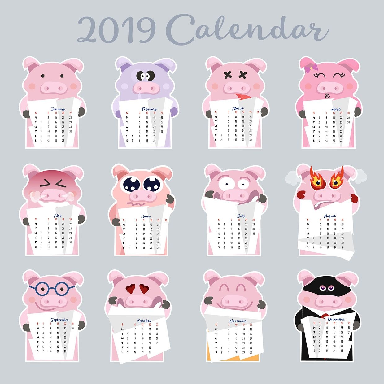 L ch Cute Free Printable Calender Planners Year Of The Pig Digital | Free Printable 2024 Calender With Pigs