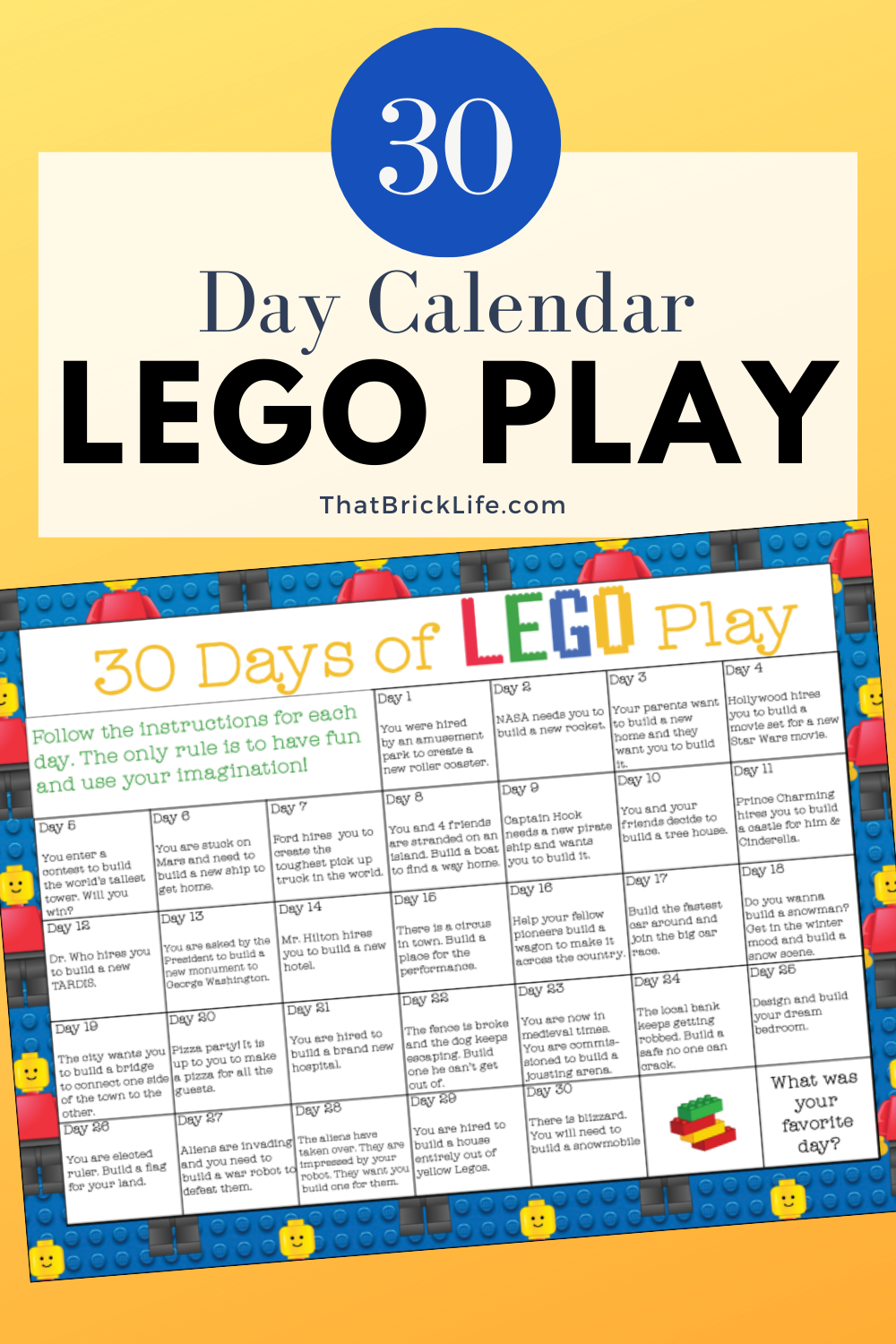 Lego Challenge: 30 Days Of Play Calendar - That Brick Life pertaining to Free Printable Calendar 2024 Lego