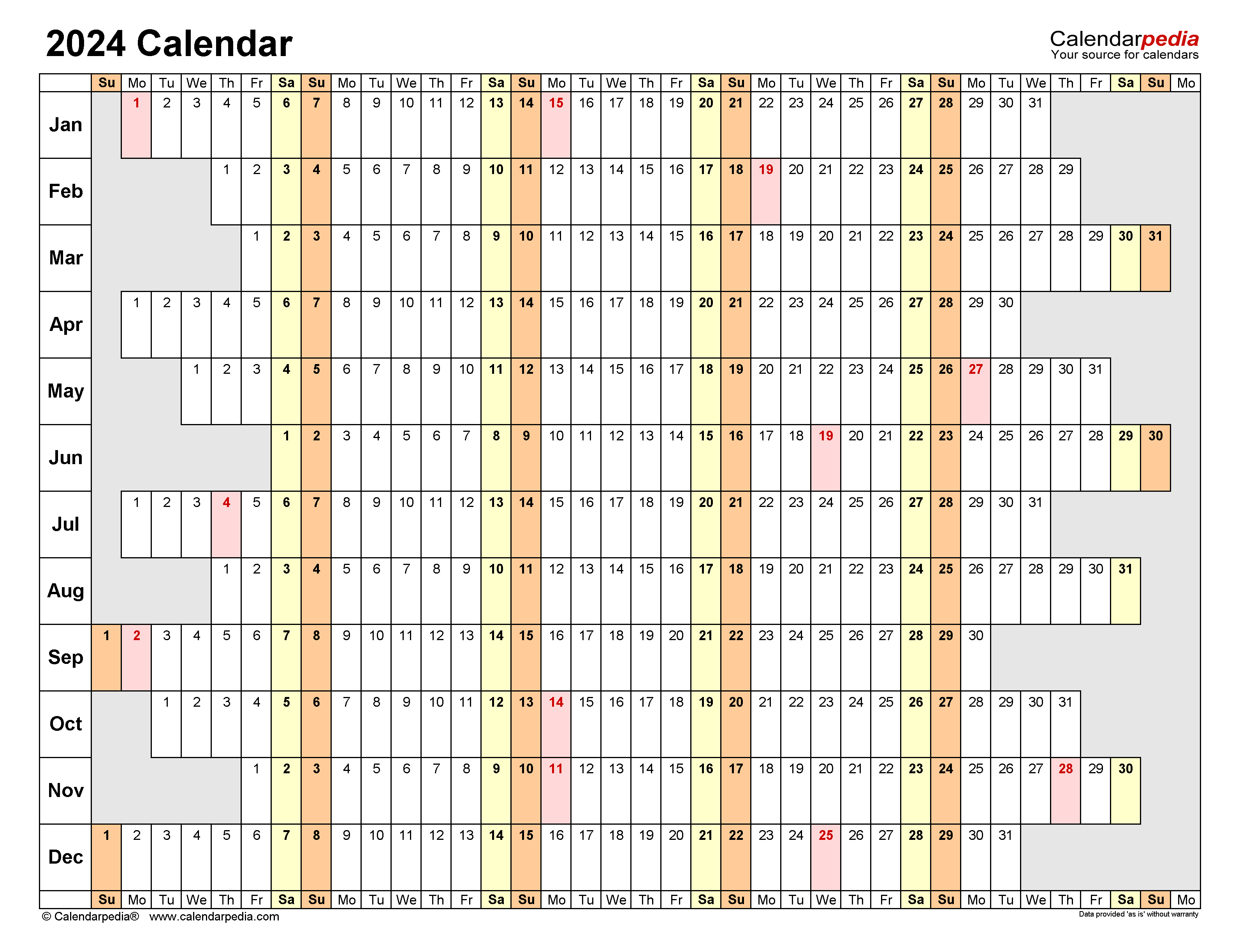Linear Calendar 2024 Model Paola Beatrisa - Free Printable 2024 Monthly Calendar Landscape